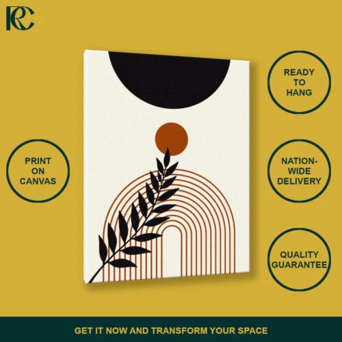 Stylish Plant Leaves with Sun and Arches Boho Wall Art