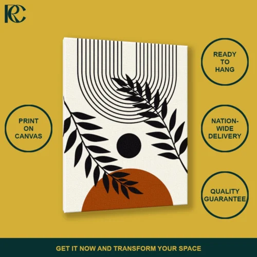 Modern Calm Plant Leaves with Arches and Sun Boho Wall Art