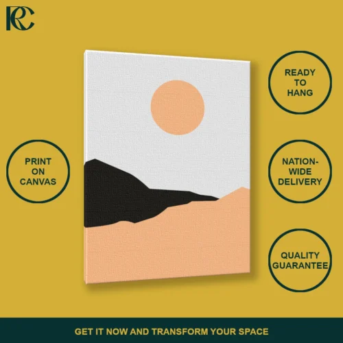 Peach Sun and Dark Hills Minimalist Scenery Wall Art