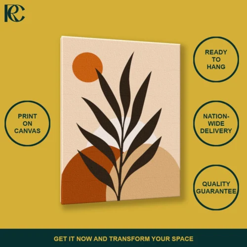 TILT_ANGLE_MOCKUP Abstract botanical canvas print with a modern geometric design.