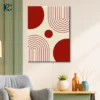 Maroon Circle with Arch Lines minimalist wall art featuring bold maroon circles, curved arch line patterns, and a soft cream background.