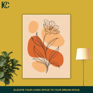 Minimalist wall art print featuring a Flower Illustration with Warm Shapes of abstract orange and beige shape blocks.