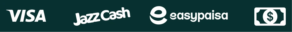 Visa, JazzCash, Easypaisa, and cash payment icons
