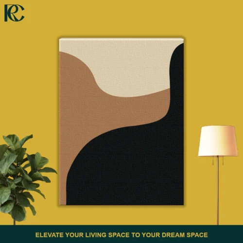 Minimalist black and brown curves wall art set, abstract organic shapes.