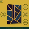 Abstract navy blue and dark navy irregular blocks with golden lines on canvas wall art.