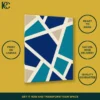 Abstract geometric canvas wall art with irregular blocks of blue, teal, and beige.