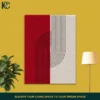Minimalist red and cream wall art with geometric arch lines and curves.