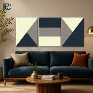 Minimalist balanced geometric blocks with calm neutral colours set of 3 wall art