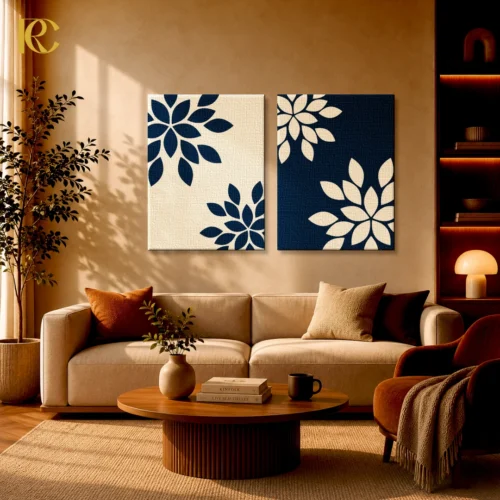 Minimalist balanced leaves in light and dark peaceful contrast set of 2 modern wall art