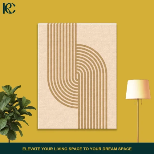 Minimalist Calm Beige Brown Arches With Simple Circles Set Of 3 Wall Art Front Image Art 1 Beige and brown minimalist wall art with arched lines and vertical stripes, part of a set.