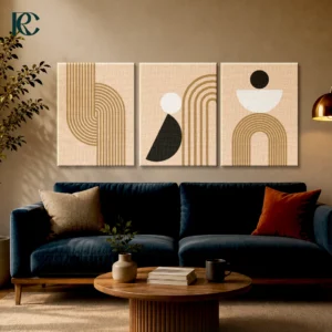 Minimalist calm beige & brown arches with simple circles set of 3 wall art