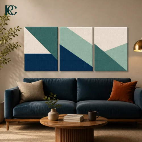 Minimalist Calm Color Geometric Blocks Set Of 3 Modern Wall Art Room Mockup Image Minimalist calm color geometric blocks set of 3 modern wall art