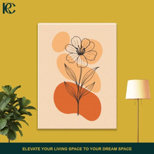 Minimalist Line Art Illustration Of Flower Plant With Orange Shapes Wall Art Front Image Minimalist line art flower plant illustration with abstract orange shapes wall art.