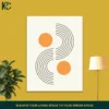 Abstract geometric wall art with navy blue semi-circles and arch lines on a cream background.