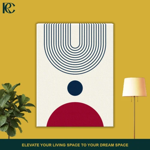 Minimalist navy blue & red balanced harmony arches & circles set of 3 wall art