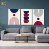 Minimalist navy blue & red balanced harmony arches & circles set of 3 wall art