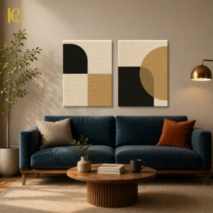Minimalist overlapping earthy geometric shapes with warm colors set of 2 wall art