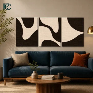Minimalist peaceful flowing dark & light organic shapes set of 3 wall art