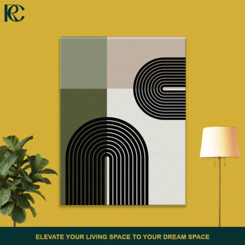 Minimalist peaceful olive green blocks with balanced arches set of 3 wall art
