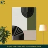 Minimalist peaceful olive green blocks with balanced arches set of 3 wall art