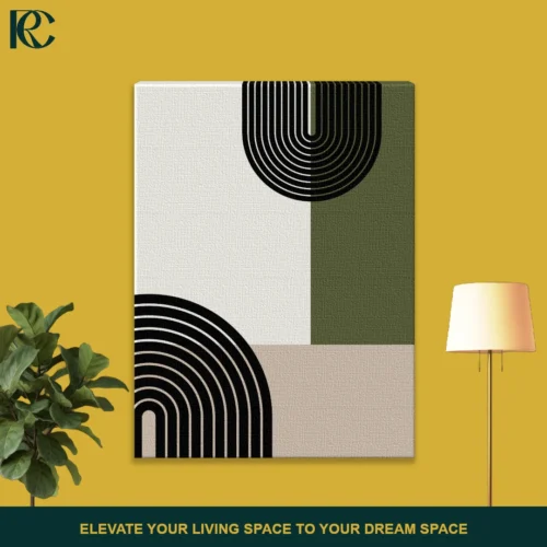 Minimalist peaceful olive green blocks with balanced arches set of 3 wall art