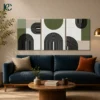 Minimalist peaceful olive green blocks with balanced arches set of 3 wall art