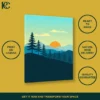 Minimalist mountain landscape canvas print with sun and trees, ready to hang.